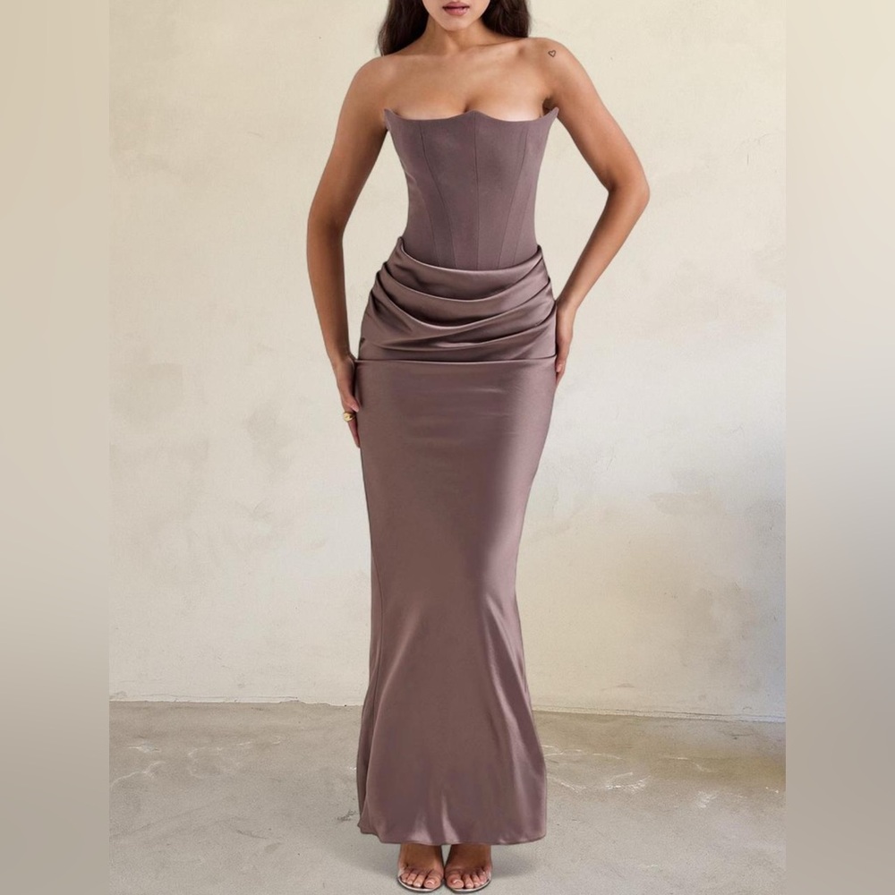 House of Cb ‘Persephone’ Smoke Strapless Corset Maxi Dress NWOT